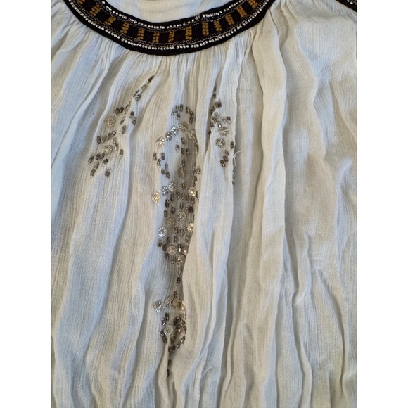 Embroidered Boho Blouse Cold Shoulder Top Beaded Festival Party Free People - Picture 4 of 9
